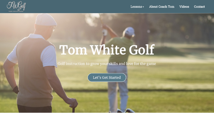 Tom White Golf Instruction Website Snapshot of the homepage of a Golf Instructor's website as part of webdesign portfolio.