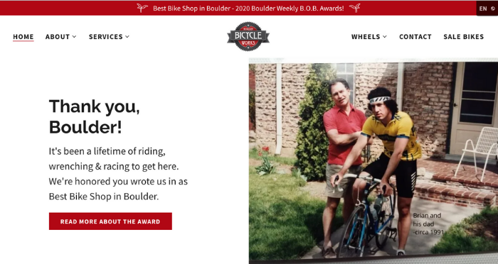 Boulder Bicycle Works Website image of shop website homepage as part of webdesign portfolio
