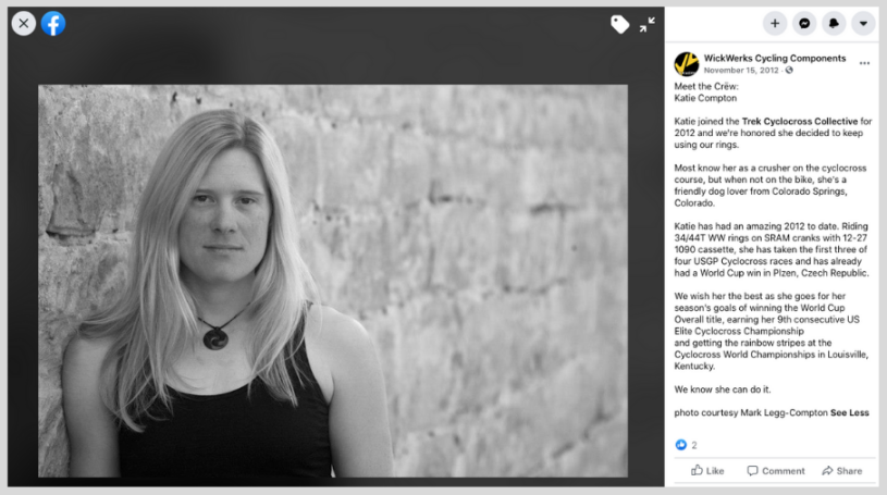 A snap shot of a rider feature for a Facebook awareness building campaign.
