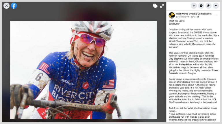A snapshot of a Facebook post that was part of an awareness campaign for a cycling components company.
